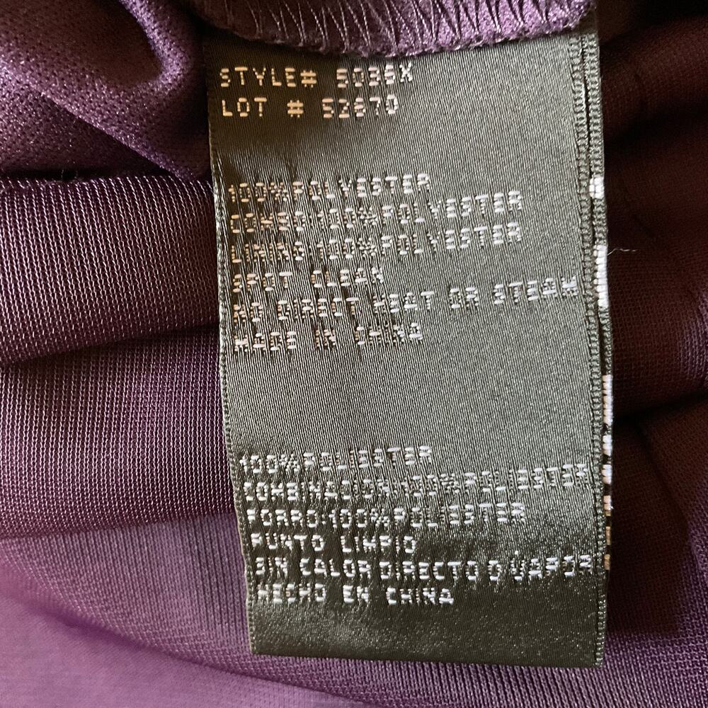 XSCAPE Beaded Chiffon Short Sleeve Ruched Sheath Cocktail Dress Purple Size 16 - Picture 11 of 12